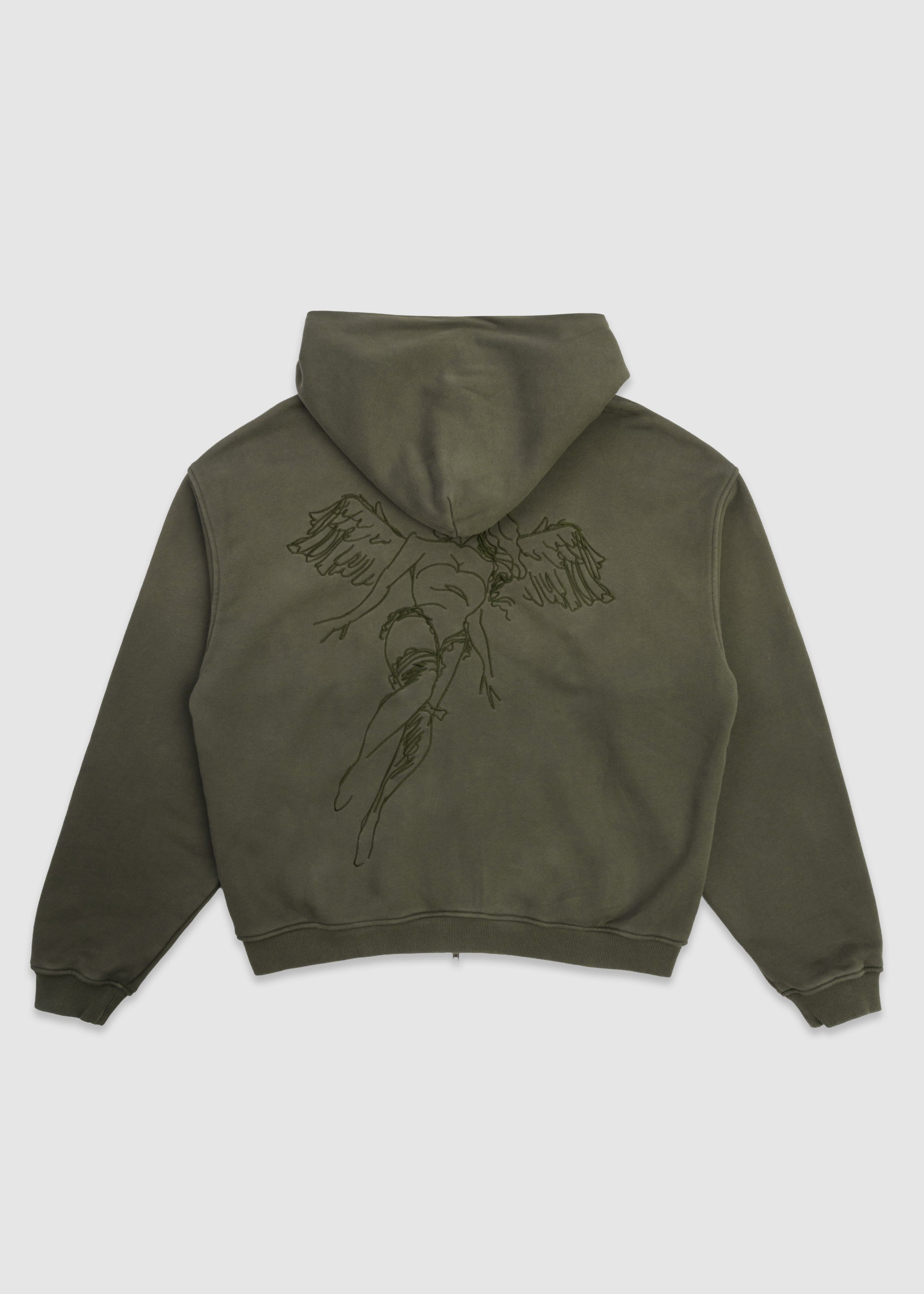 Script Angel Cropped Zip-up Hoodie // Washed Green