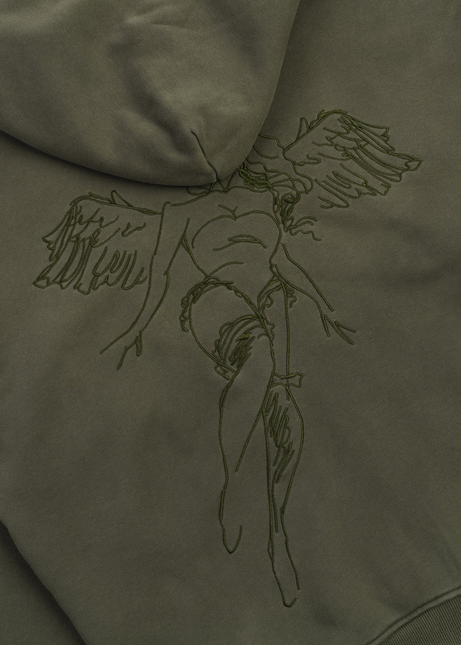 Script Angel Cropped Zip-up Hoodie // Washed Green