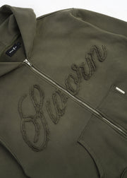 Script Angel Cropped Zip-up Hoodie // Washed Green