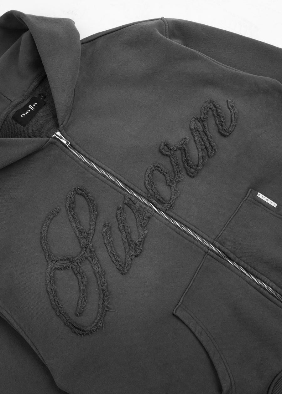 Script Angel Cropped Zip-up Hoodie // Vintage