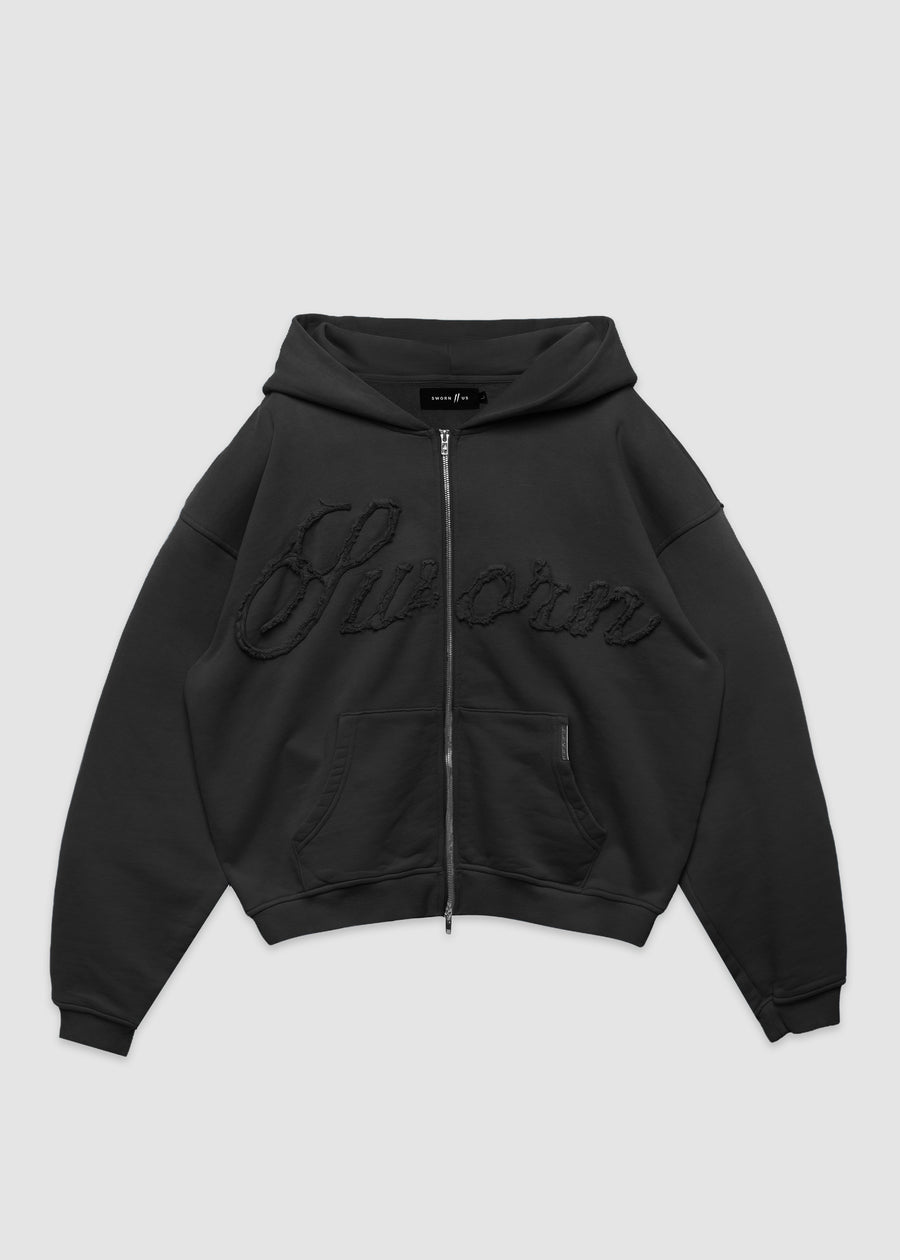 Script Angel Zip-up Hoodie // Black