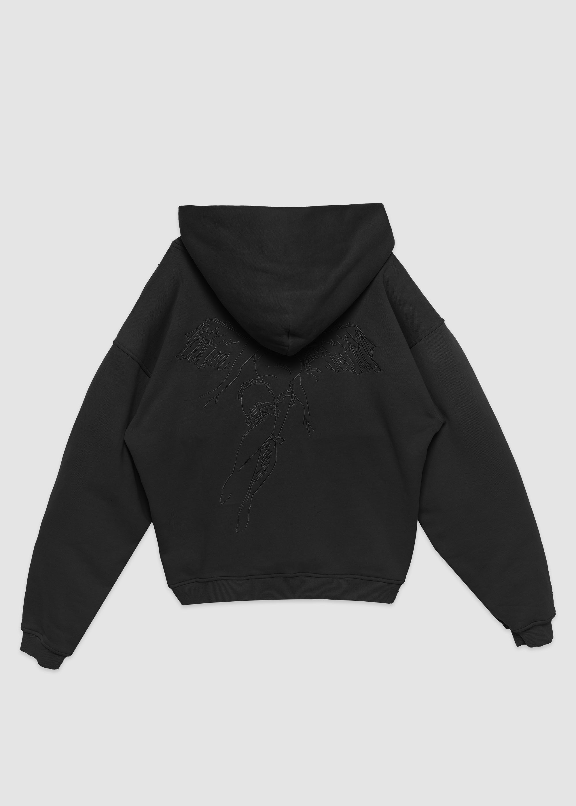 Script Angel Zip-up Hoodie // Black