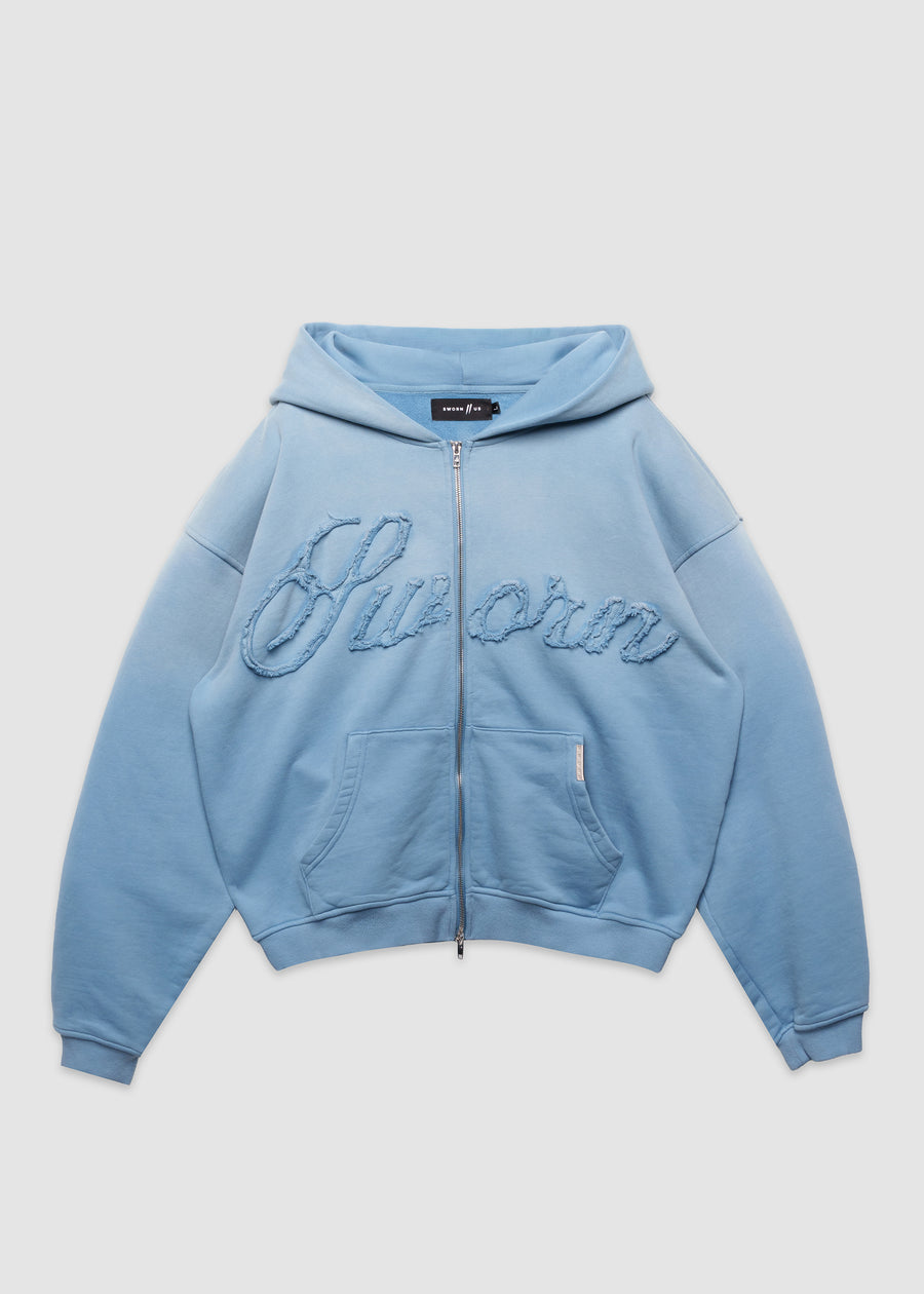 Script Angel Zip-up Hoodie // Sierra Blue