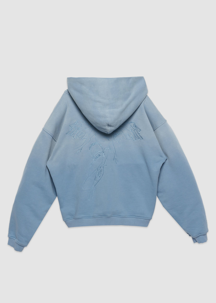 Script Angel Zip-up Hoodie // Sierra Blue