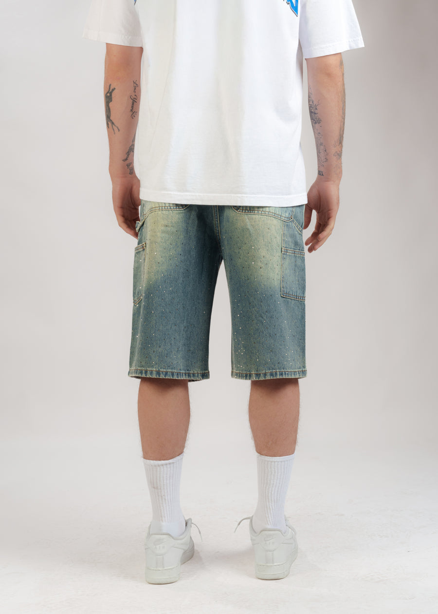 Rhinestone Angel Carpenter Shorts // Denim Blue
