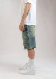 Rhinestone Angel Carpenter Shorts // Denim Blue