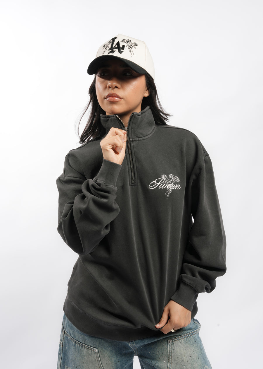 Script Angel Quarter-Zip // Faded Black