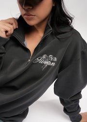 Script Angel Quarter-Zip // Faded Black