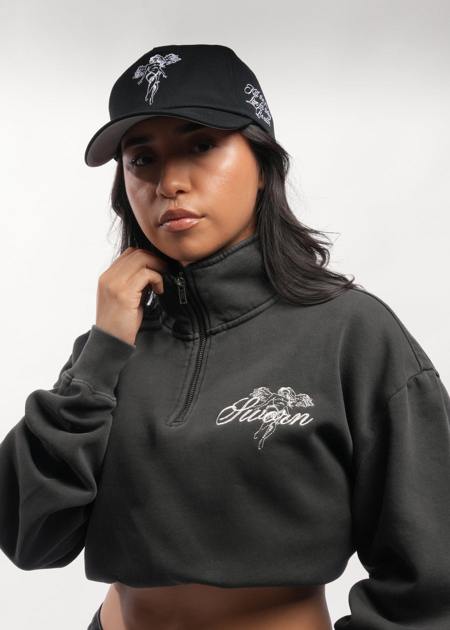 Script Angel Quarter-Zip // Faded Black