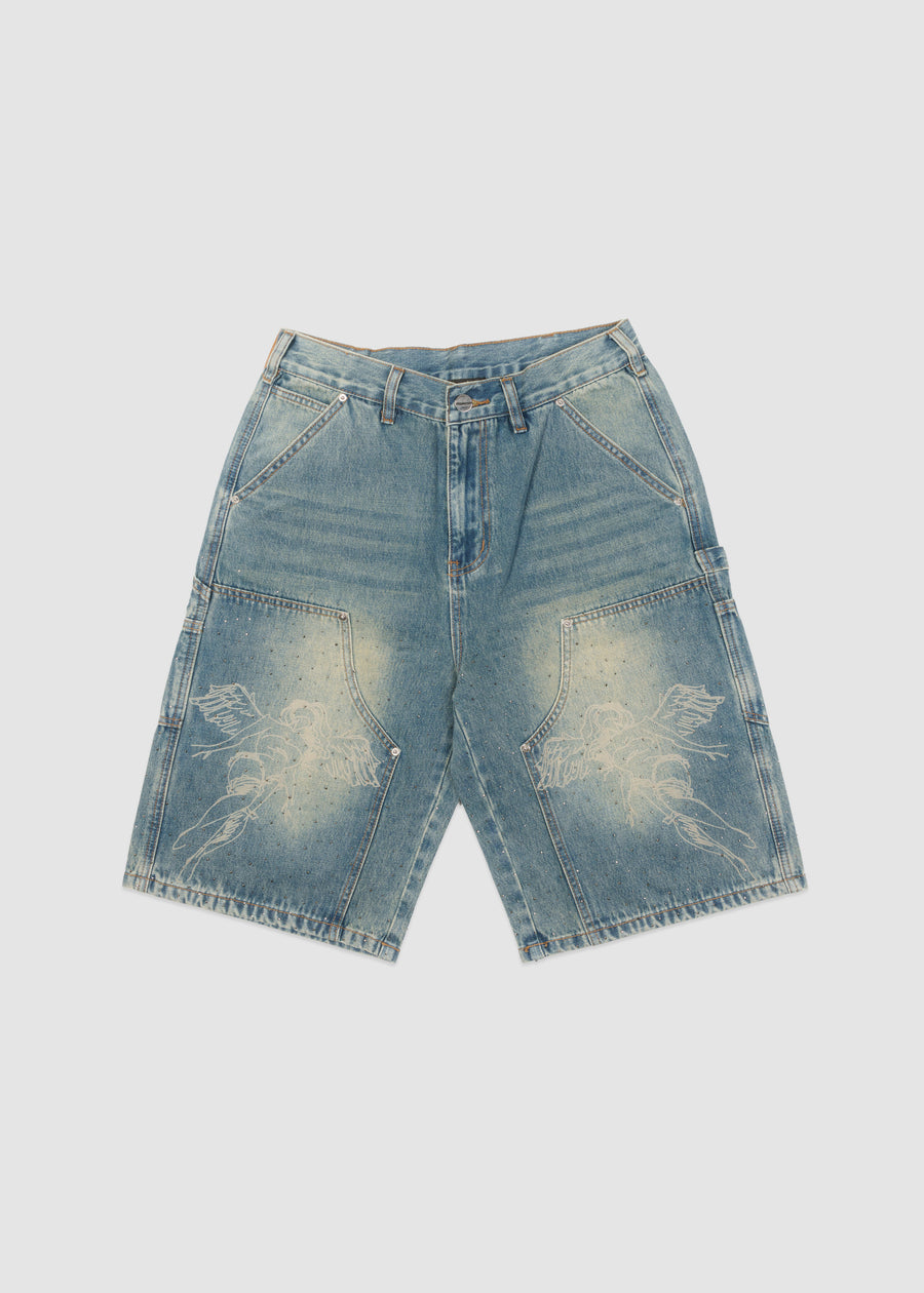 Rhinestone Angel Carpenter Shorts // Denim Blue