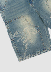 Rhinestone Angel Carpenter Shorts // Denim Blue