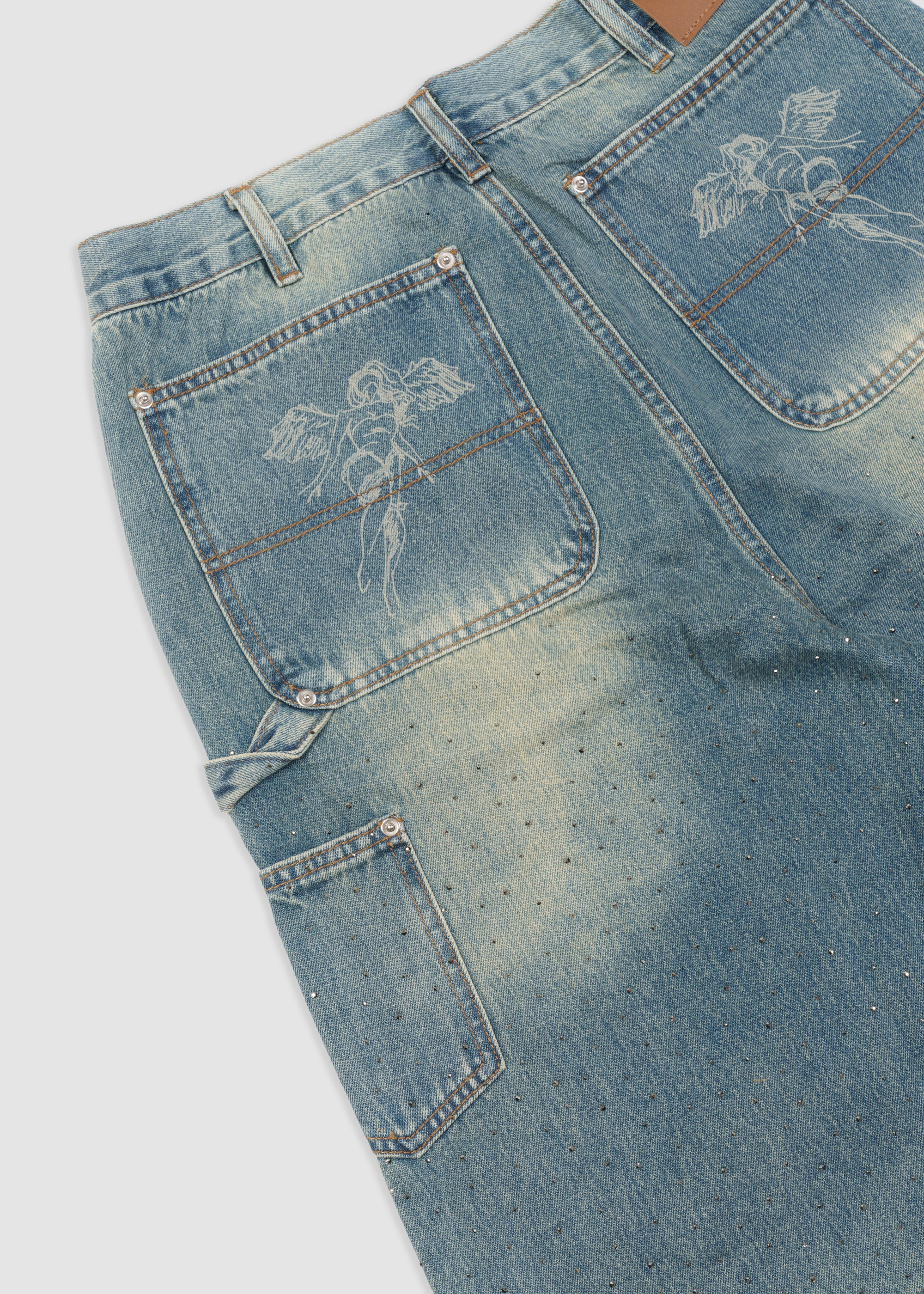 Rhinestone Angel Carpenter Shorts // Denim Blue – Sworn To Us