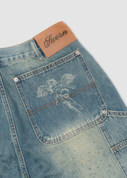 Rhinestone Angel Carpenter Shorts // Denim Blue