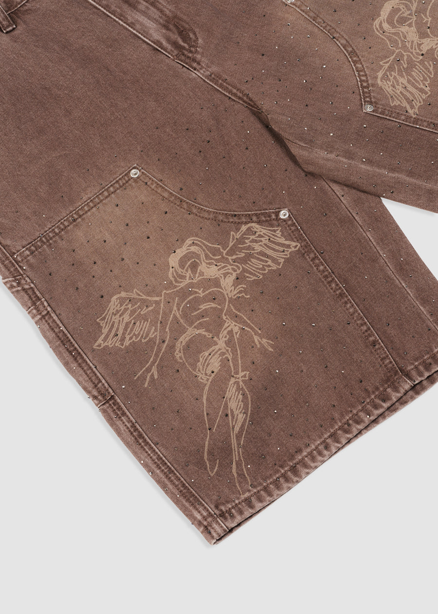 Rhinestone Angel Carpenter Shorts // Tobacco