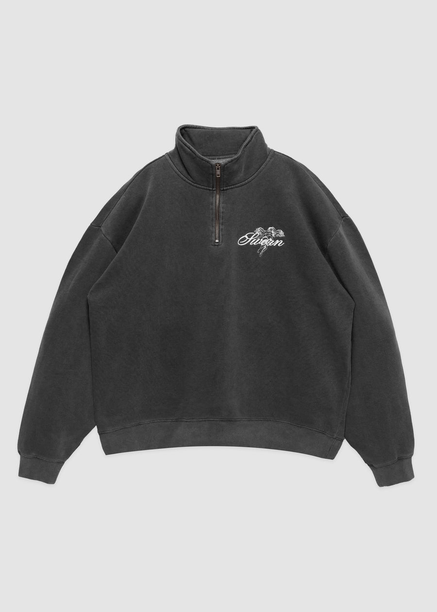 Script Angel Quarter-Zip // Faded Black