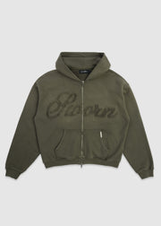 Script Angel Cropped Zip-up Hoodie // Washed Green