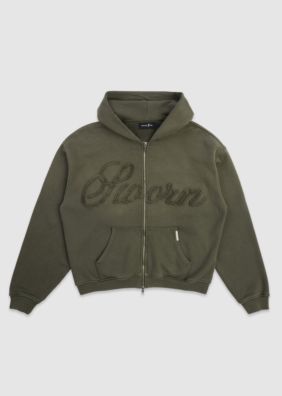 Script Angel Cropped Zip-up Hoodie // Washed Green