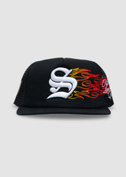 'S' Flame Trucker Snapback // Black