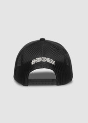 Script Suede Trucker Snapback // Black