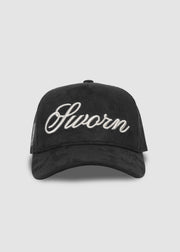 Script Suede Trucker Snapback // Black