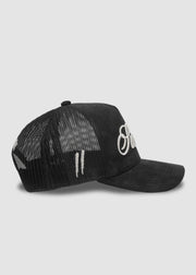 Script Suede Trucker Snapback // Black