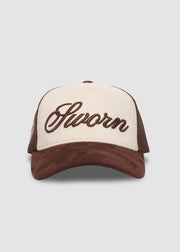 Script Suede Trucker Snapback // Earth