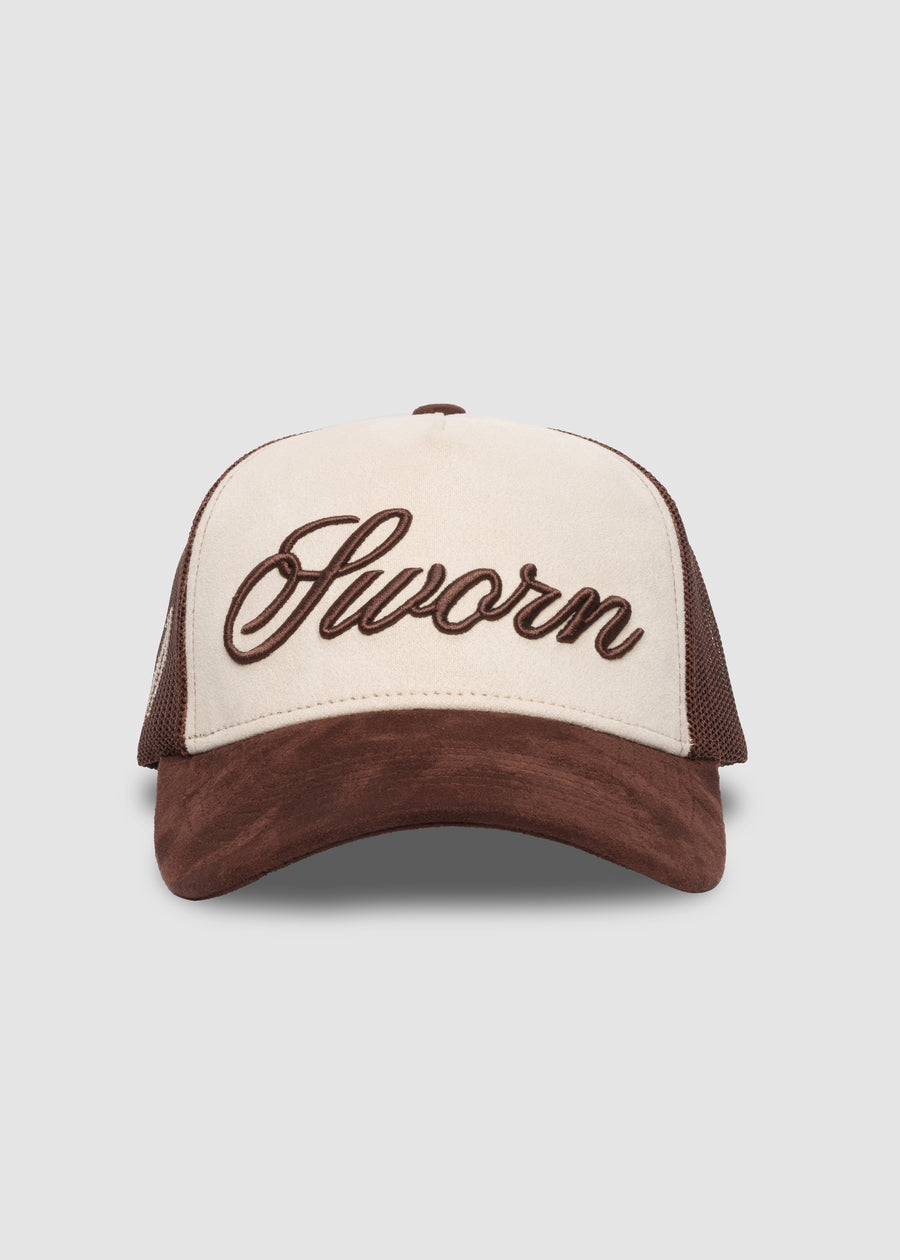 Script Suede Trucker Snapback // Earth